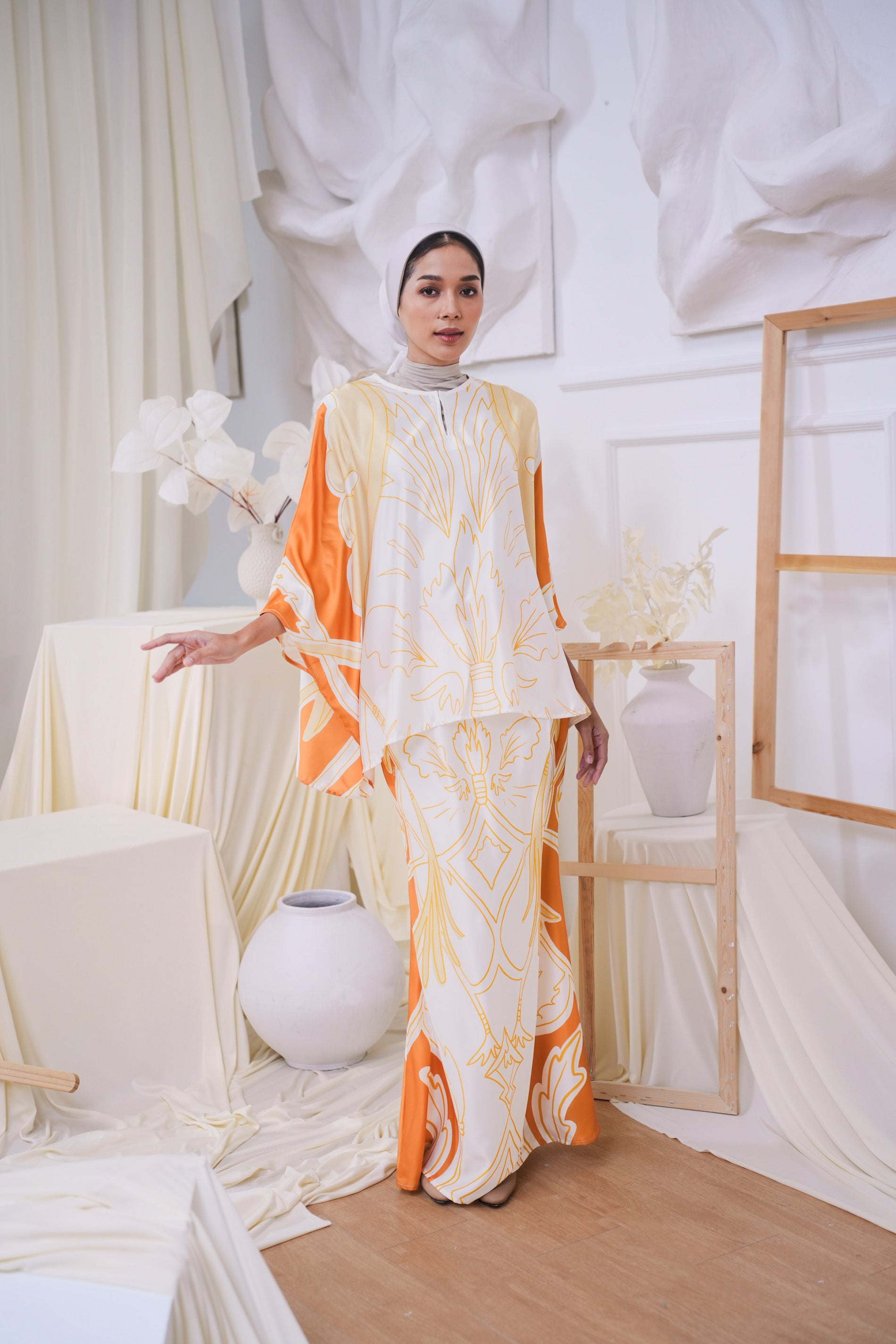 The Canvas Collection Women Saloma Kaftan Set Golden Yellow Garden Print