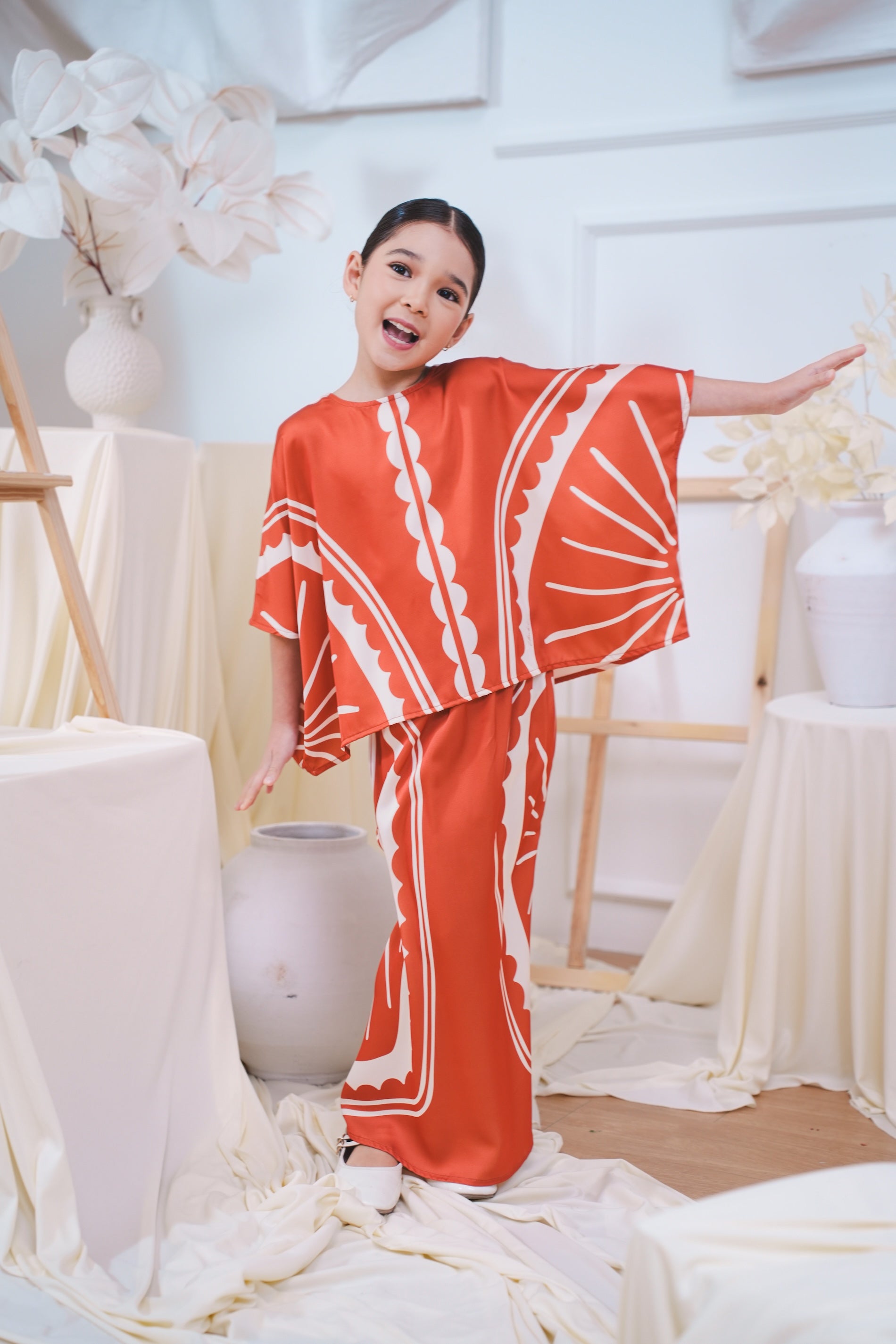 The Canvas Collection Girl Saloma Kaftan Set Burnt Orange Matahari Print