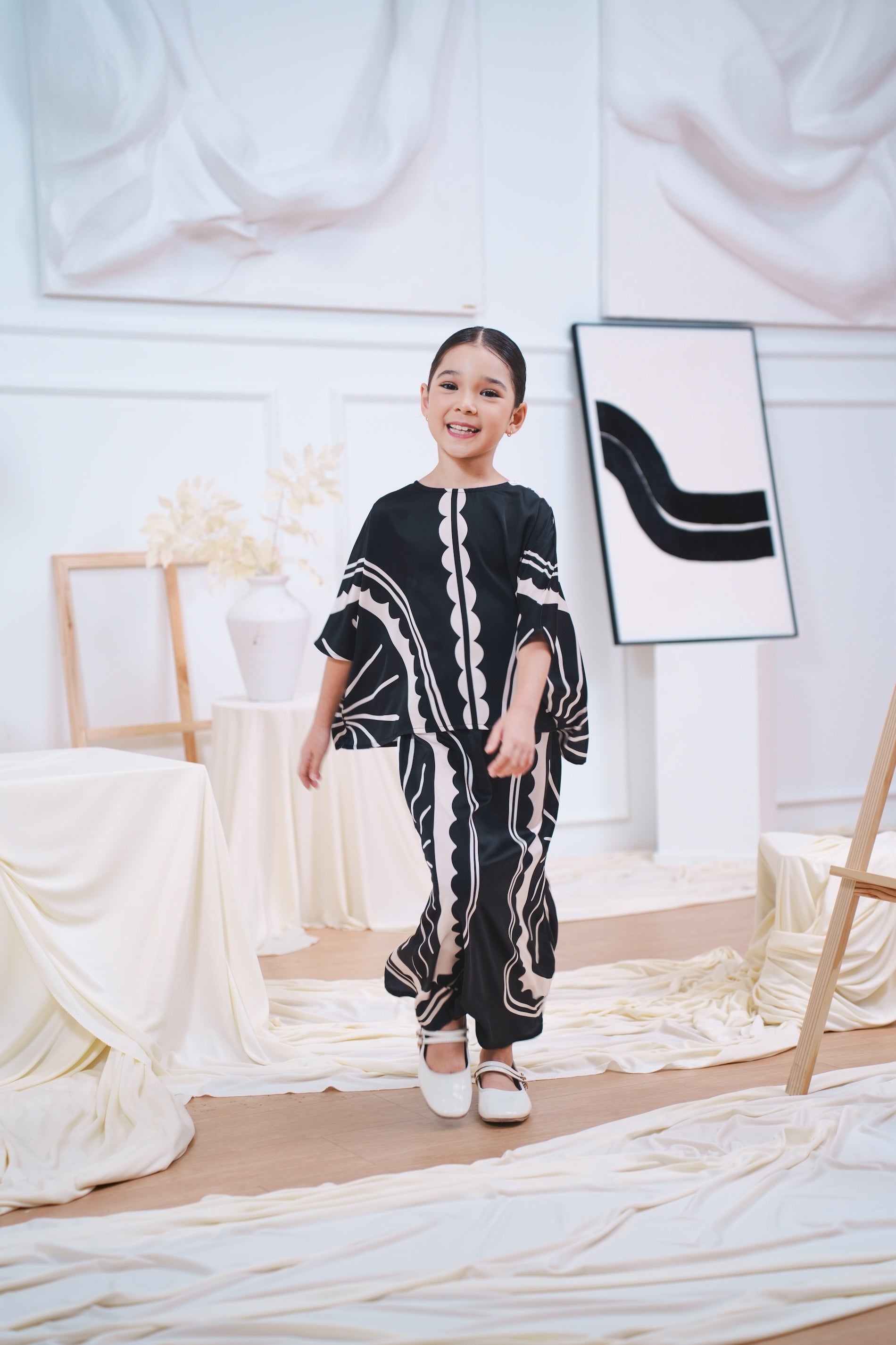 The Canvas Collection Girl Saloma Kaftan Set Black Matahari Print