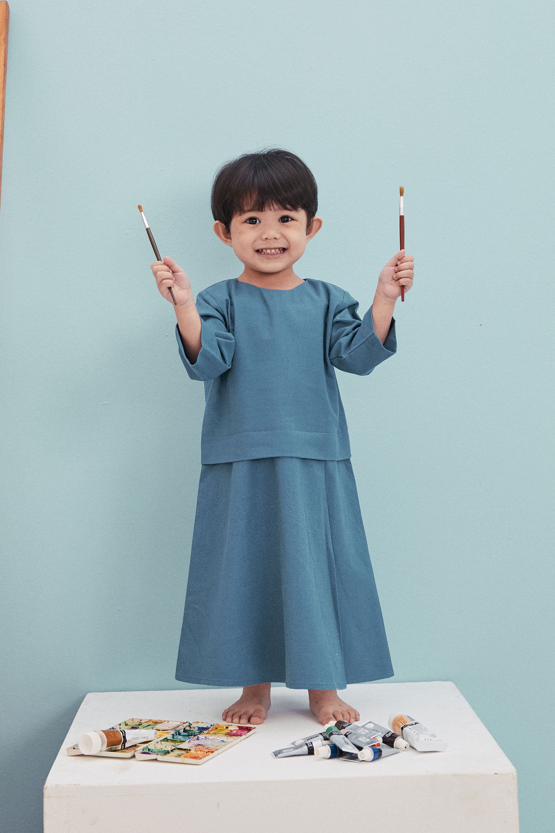 baju raya family sedondon kids baby kurung steel blue