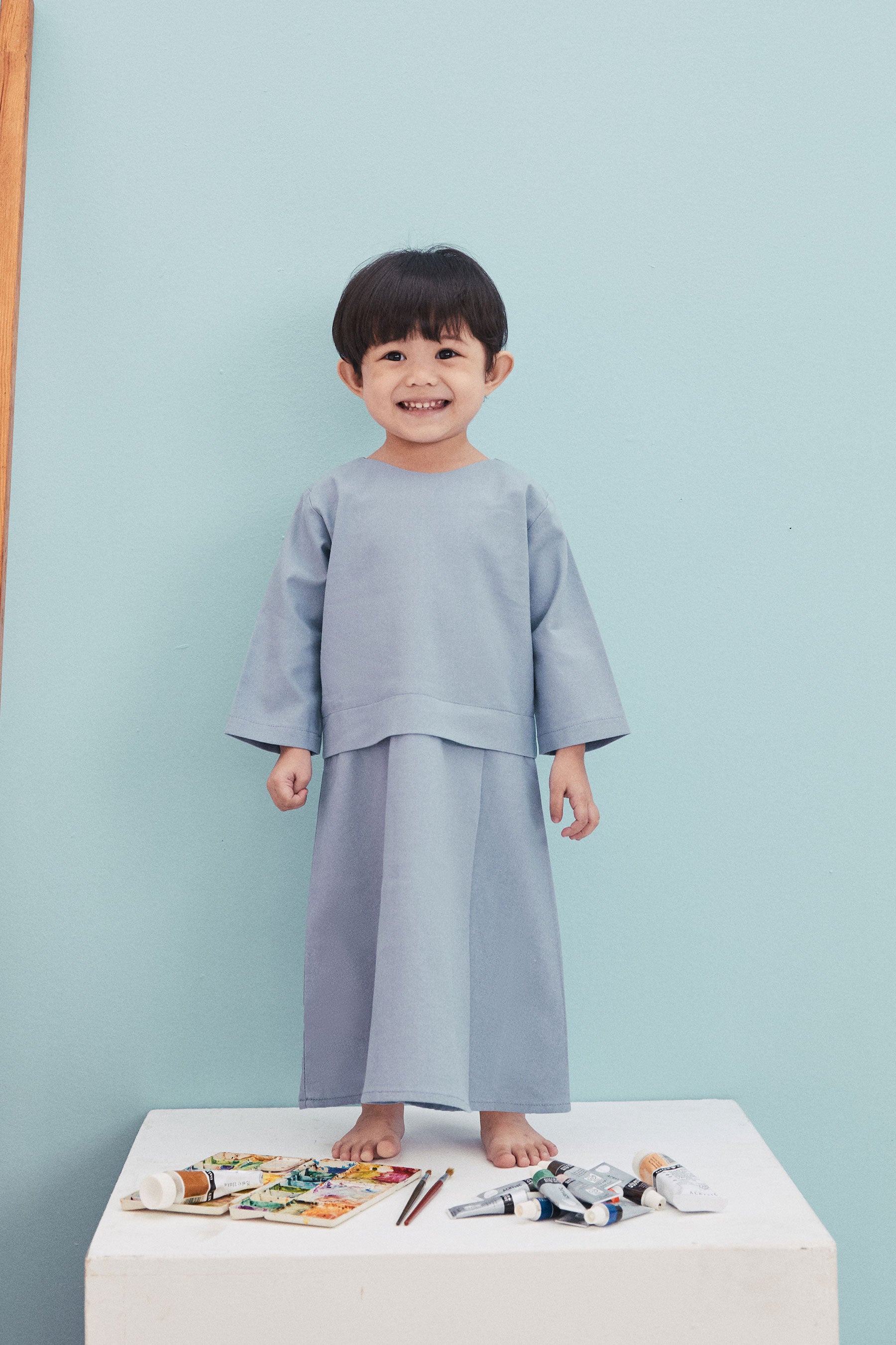 baju raya family sedondon kids baby kurung stone blue