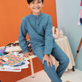 baju raya family sedondon kids boy baju melayu set steel blue 