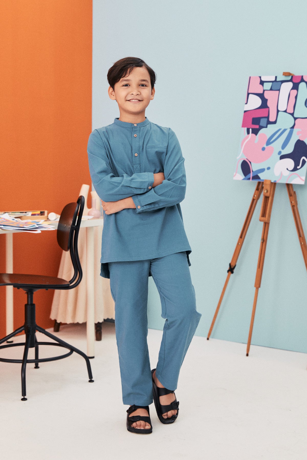 one set cotton linen baju melayu for boys 