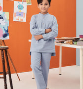 baju raya family sedondon kids boy baju melayu set stone blue