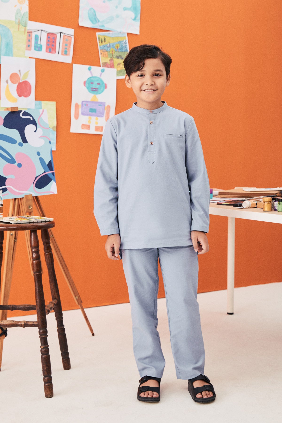 one set cotton linen baju melayu for boys 