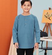 baju raya family sedondon umbi kids boy kurta top steel blue