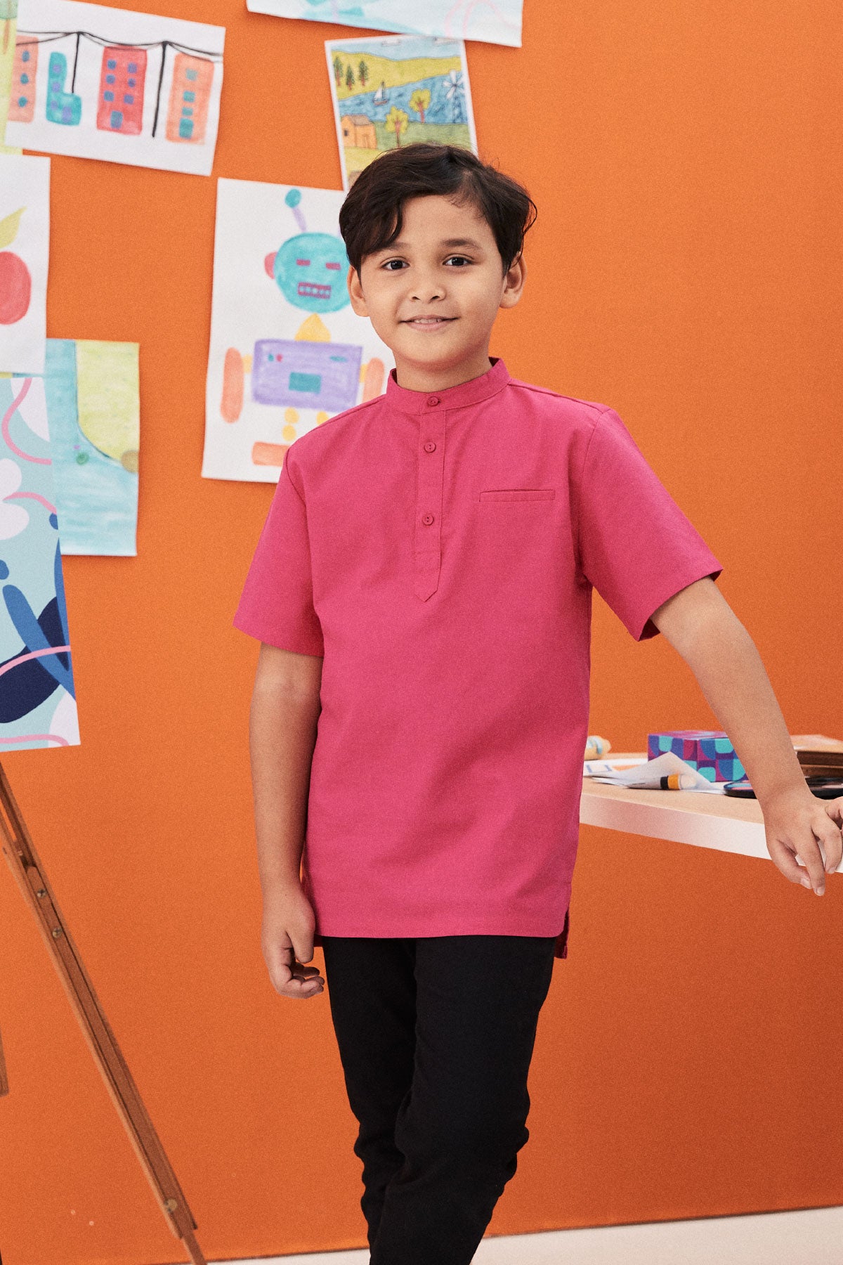  boys short sleeve fuchsia pink eid kenduri event wear 