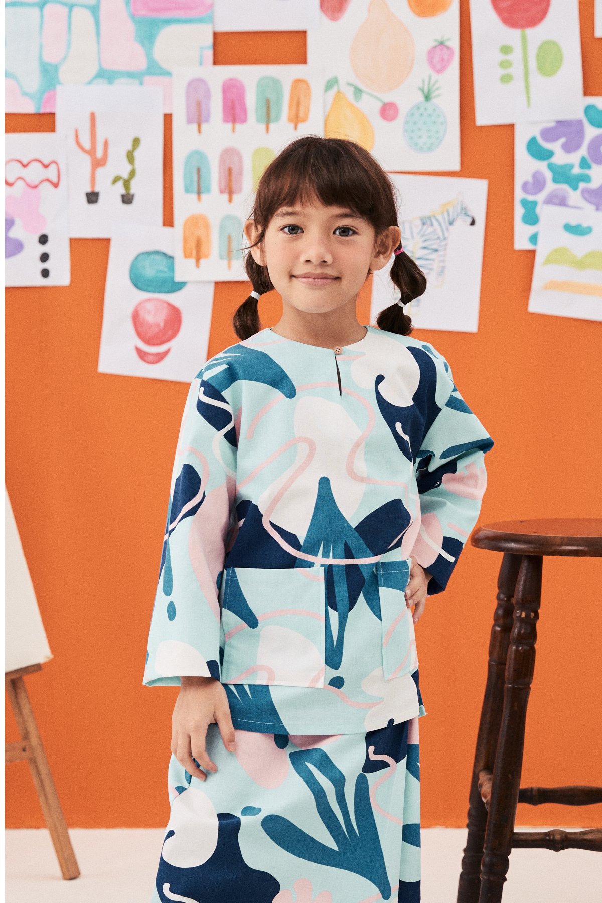 baju raya family sedondon kids girl top monet print