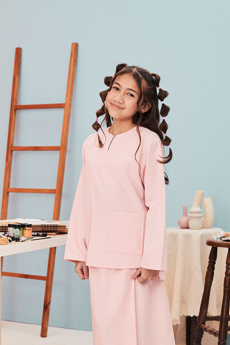 baju raya family sedondon kids girl top soft pink