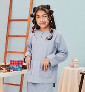 baju raya family sedondon kids girl top stone blue