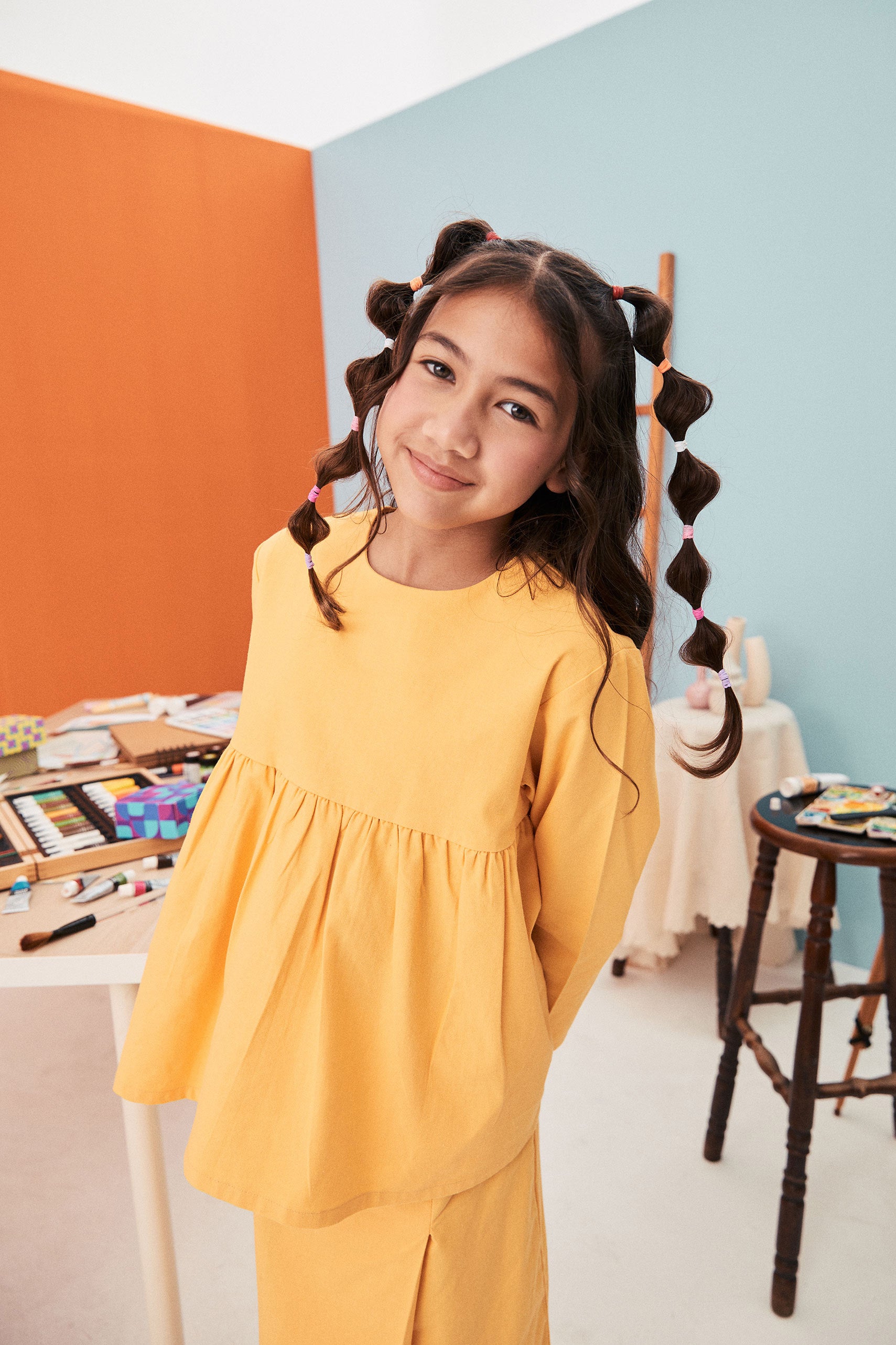 baju raya family sedondon kids girls ruffle blouse starry print