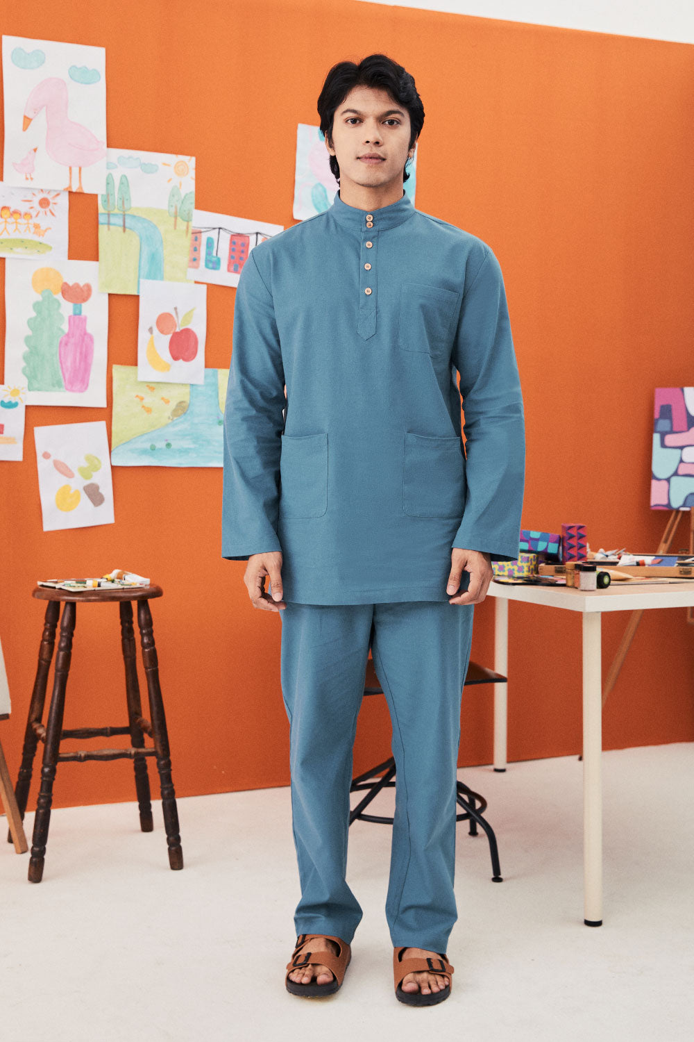 baju raya family sedondon men baju melayu steel blue 