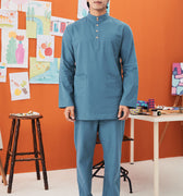 baju raya family sedondon men baju melayu steel blue 