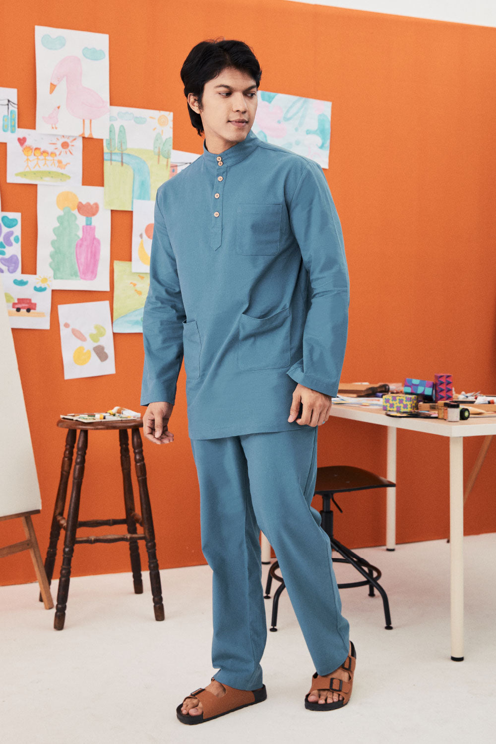  men long sleeve button pocket teluk belanga eid kenduri event wear