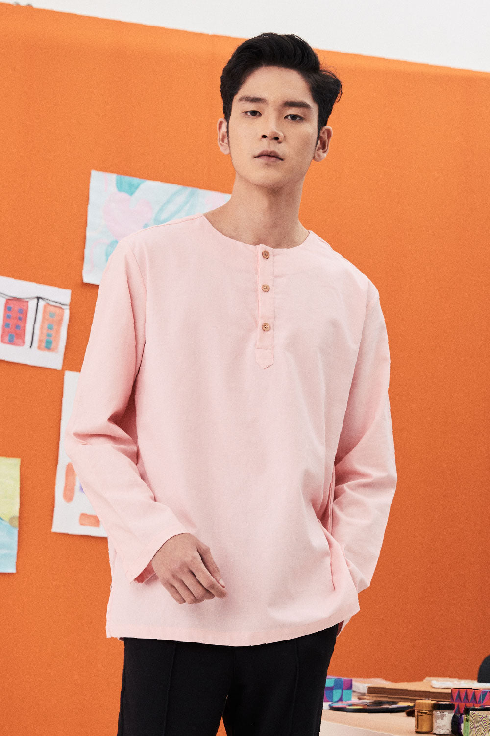 baju raya family sedondon men kurta soft pink