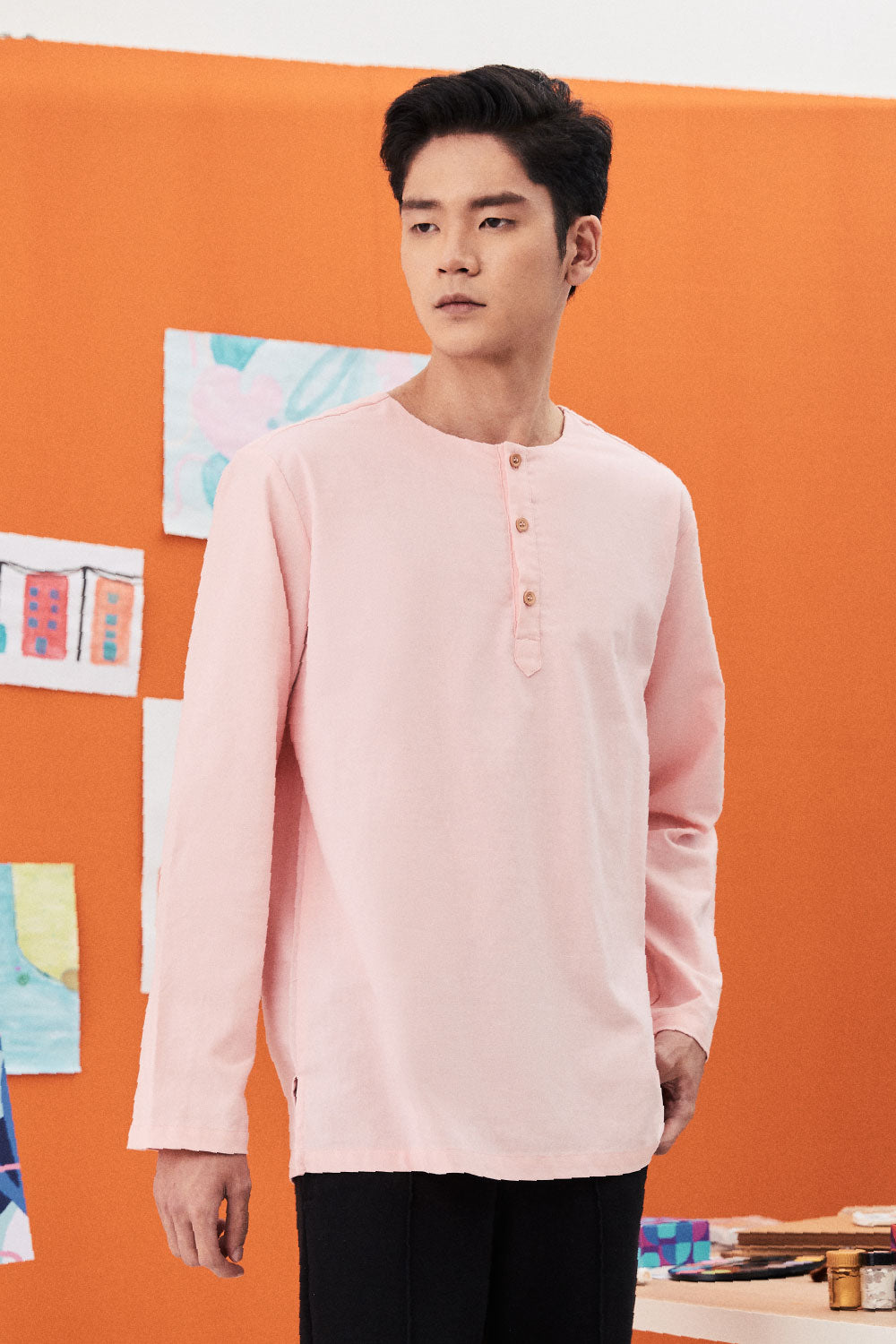 kurta men long sleeve button eid kenduri event wear 