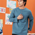 baju raya family sedondon adult men kurta top steel blue