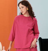 baju raya family sedondon women boxy top fuchsia pink