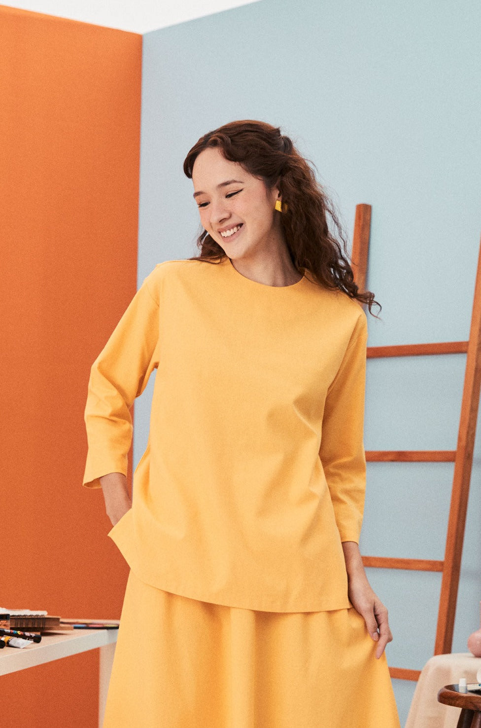 baju raya family sedondon women boxy top lemon yellow