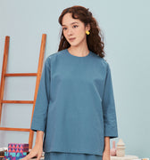 baju raya family sedondon women boxy top steel blue