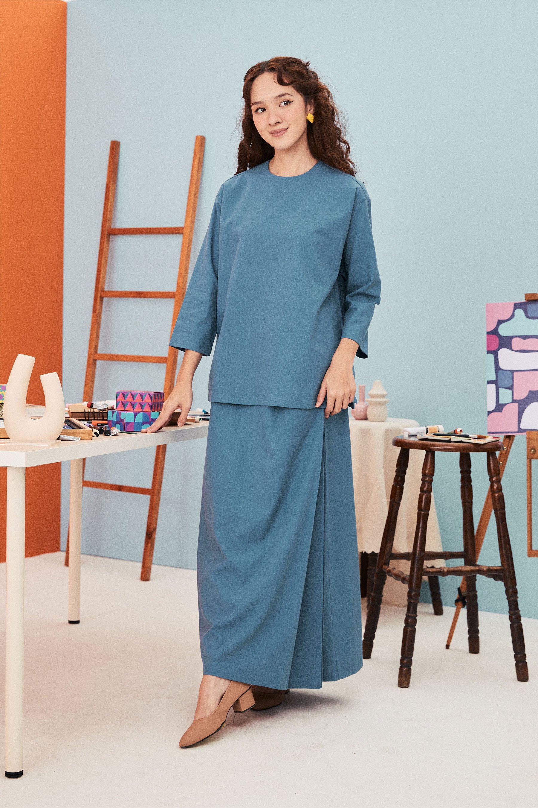 boxy blouse long sleeve zipped eid kenduri event wear 