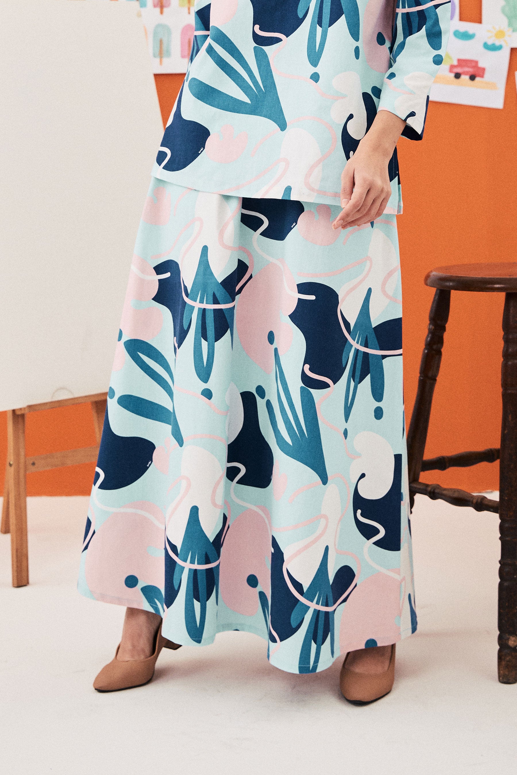 baju raya family sedondon women flare skirt monet print