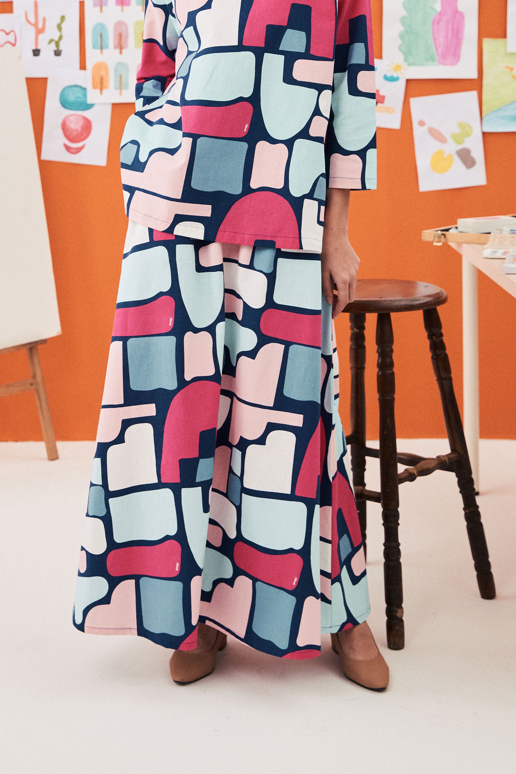 baju raya family sedondon women flare skirt picasso print