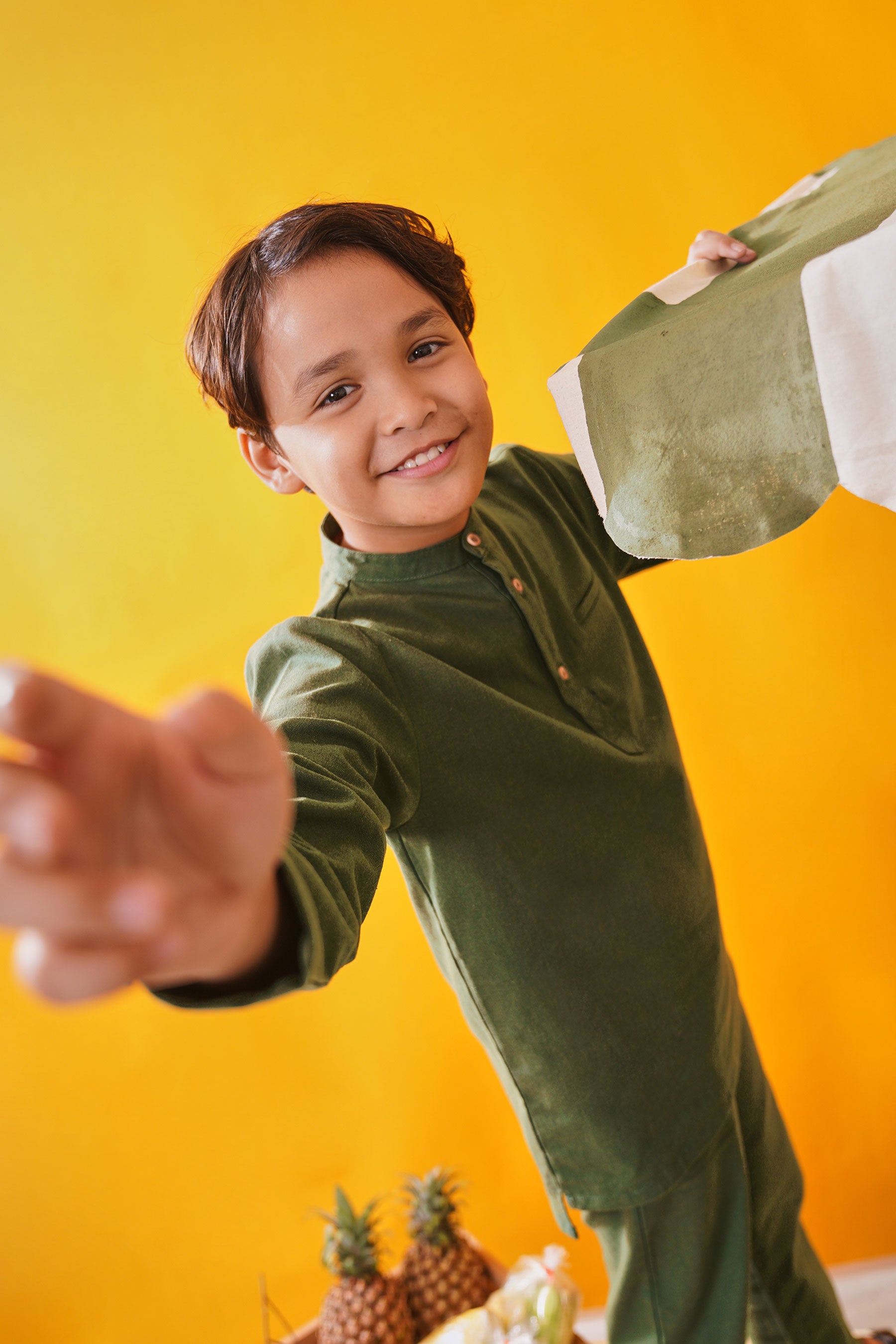 baju raya family sedondon kids boy baju melayu pine green 