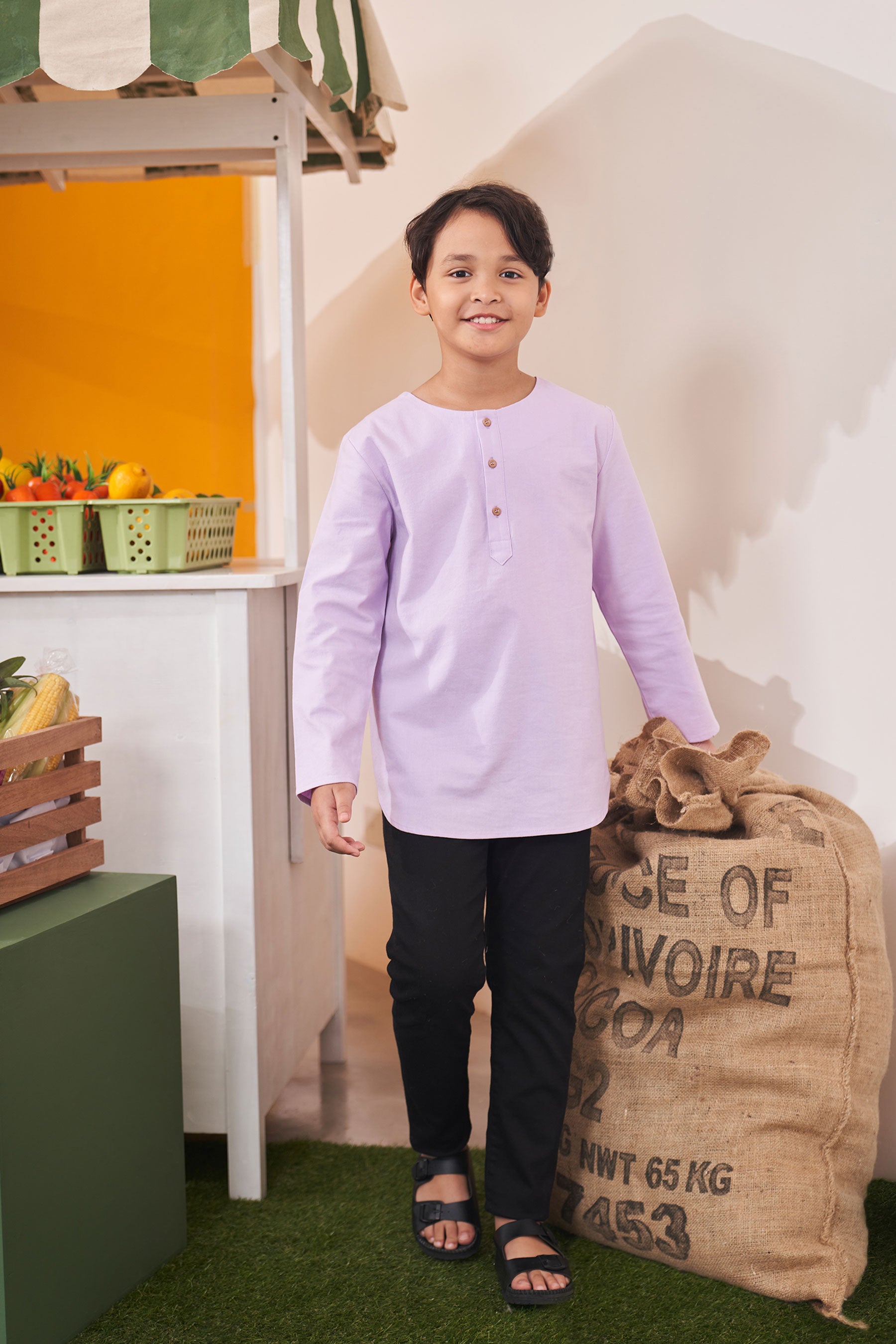 boys top kurta long sleeves button eid kenduri event wear