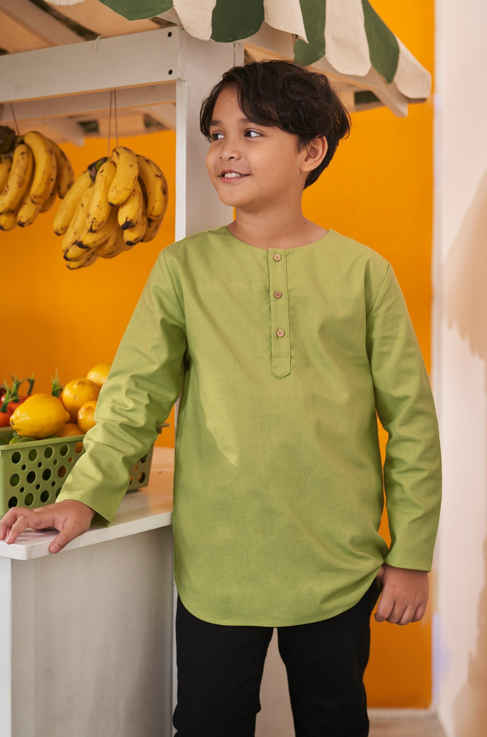 baju raya family sedondon kids kurta boy top lime green 