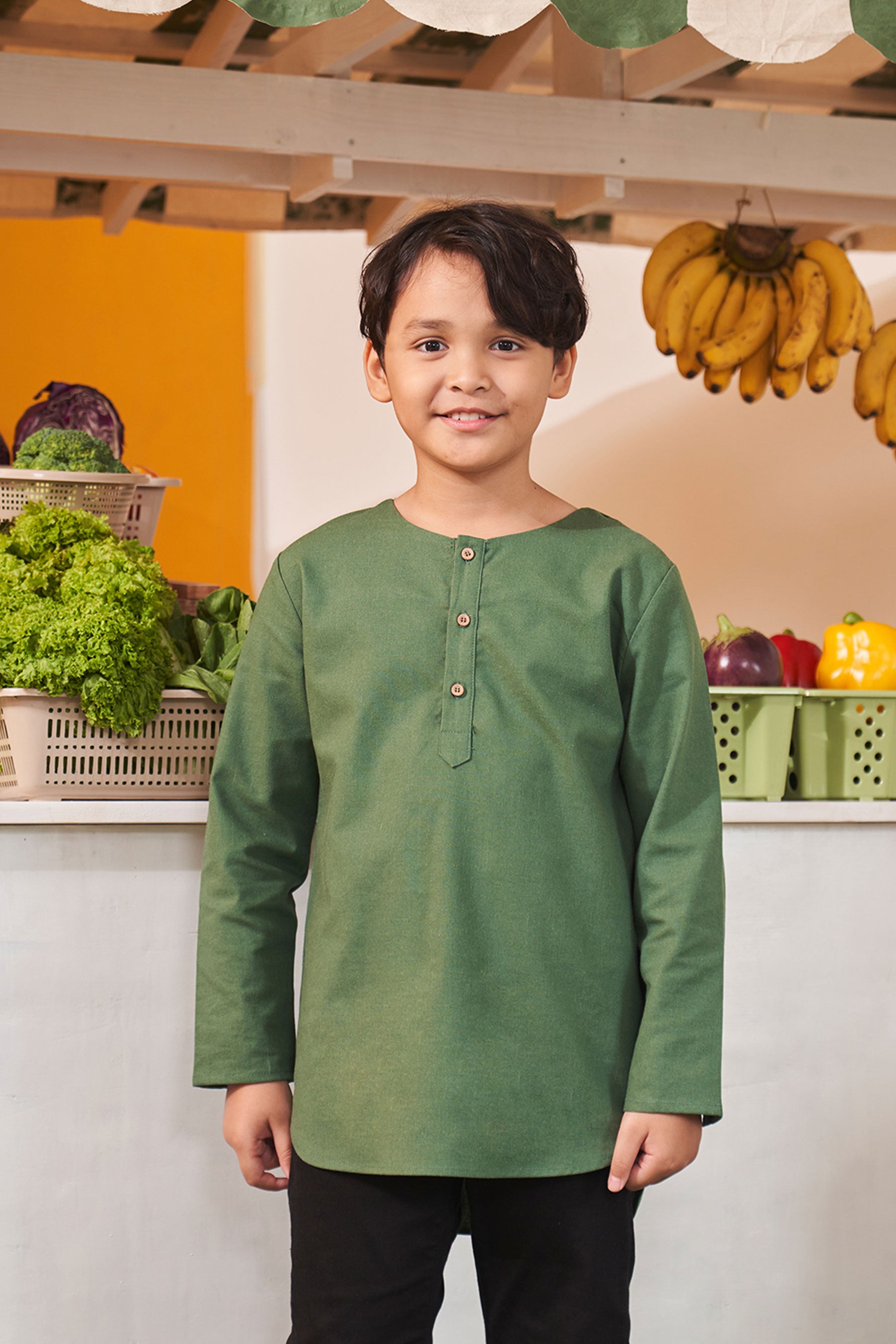 baju raya family sedondon kids kurta boy top pine green 