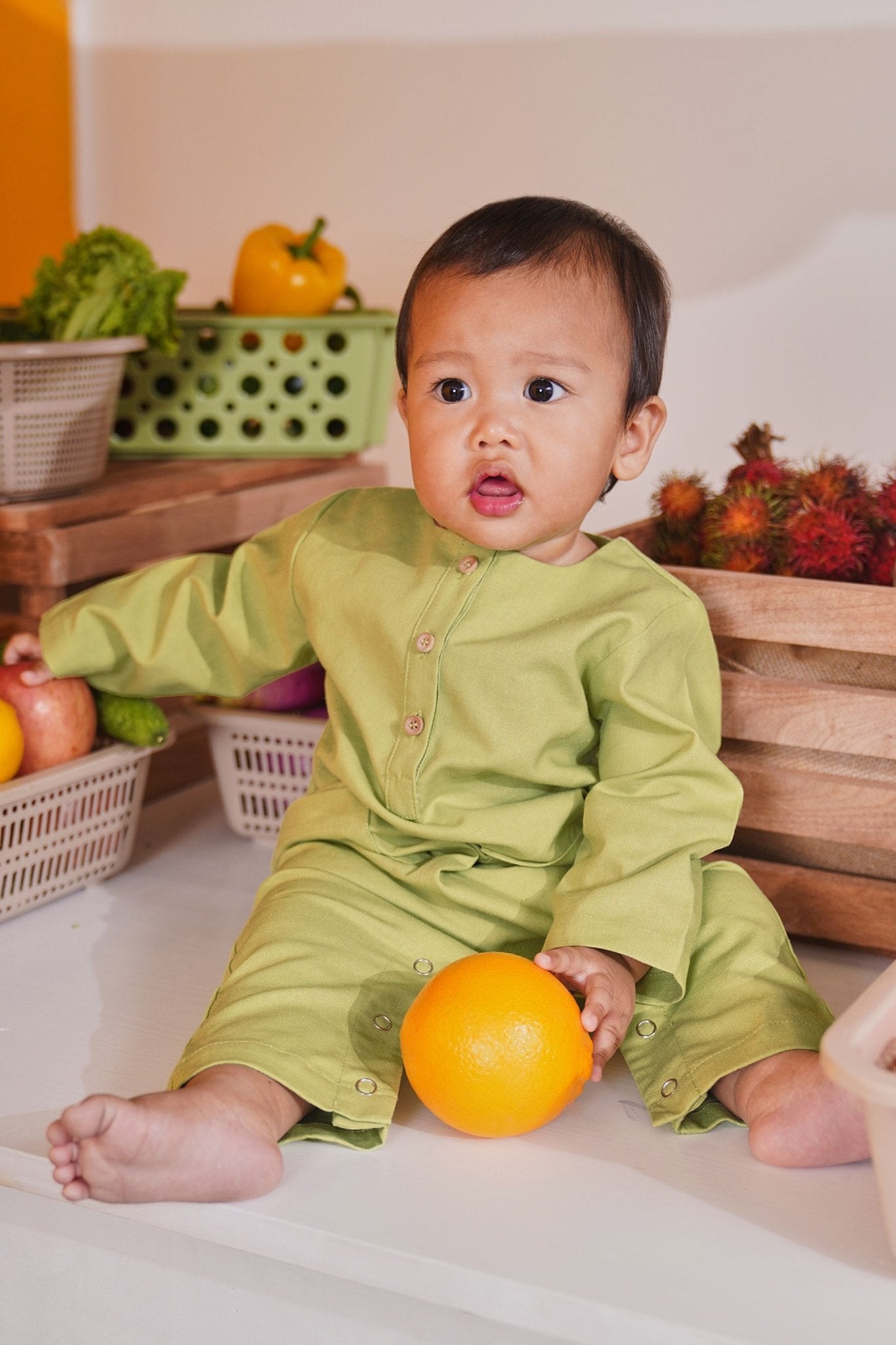 At The Market Collection Baby Jumpsuit Lime Green - Umbi