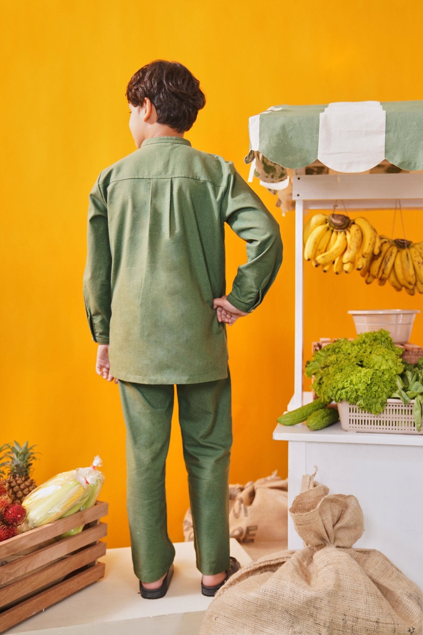 At The Market Collection Boy Baju Melayu Set Pine Green - Umbi