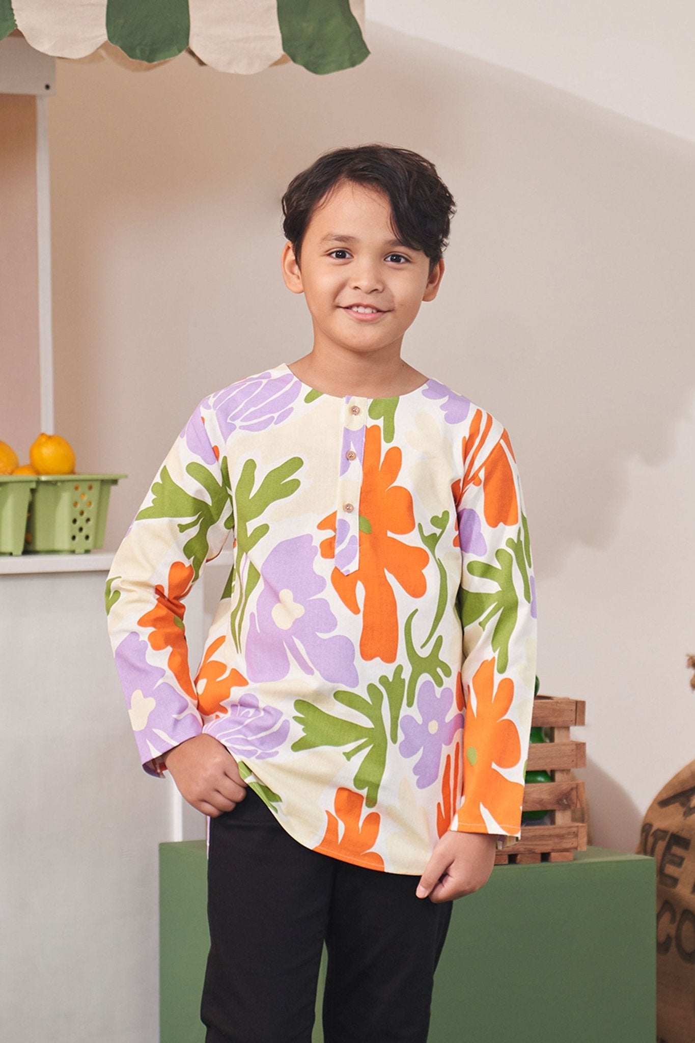 At The Market Collection Boy Kurta Top Fleur Print - Umbi