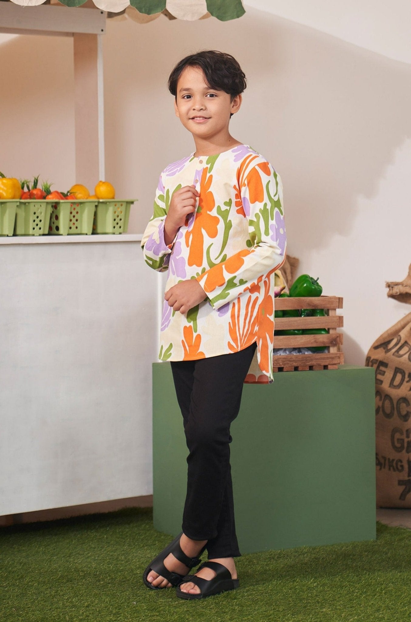 At The Market Collection Boy Kurta Top Fleur Print - Umbi