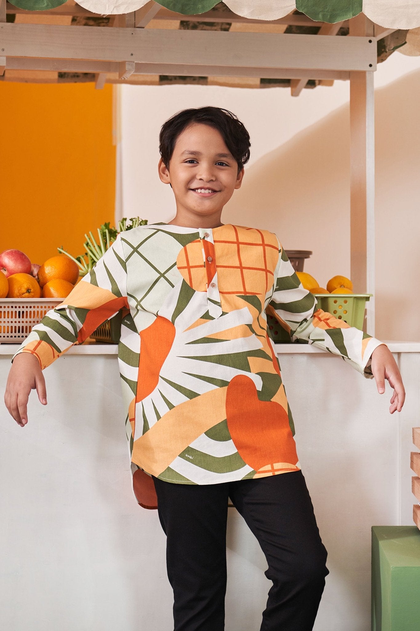 At The Market Collection Boy Kurta Top Sunflower Print - Umbi