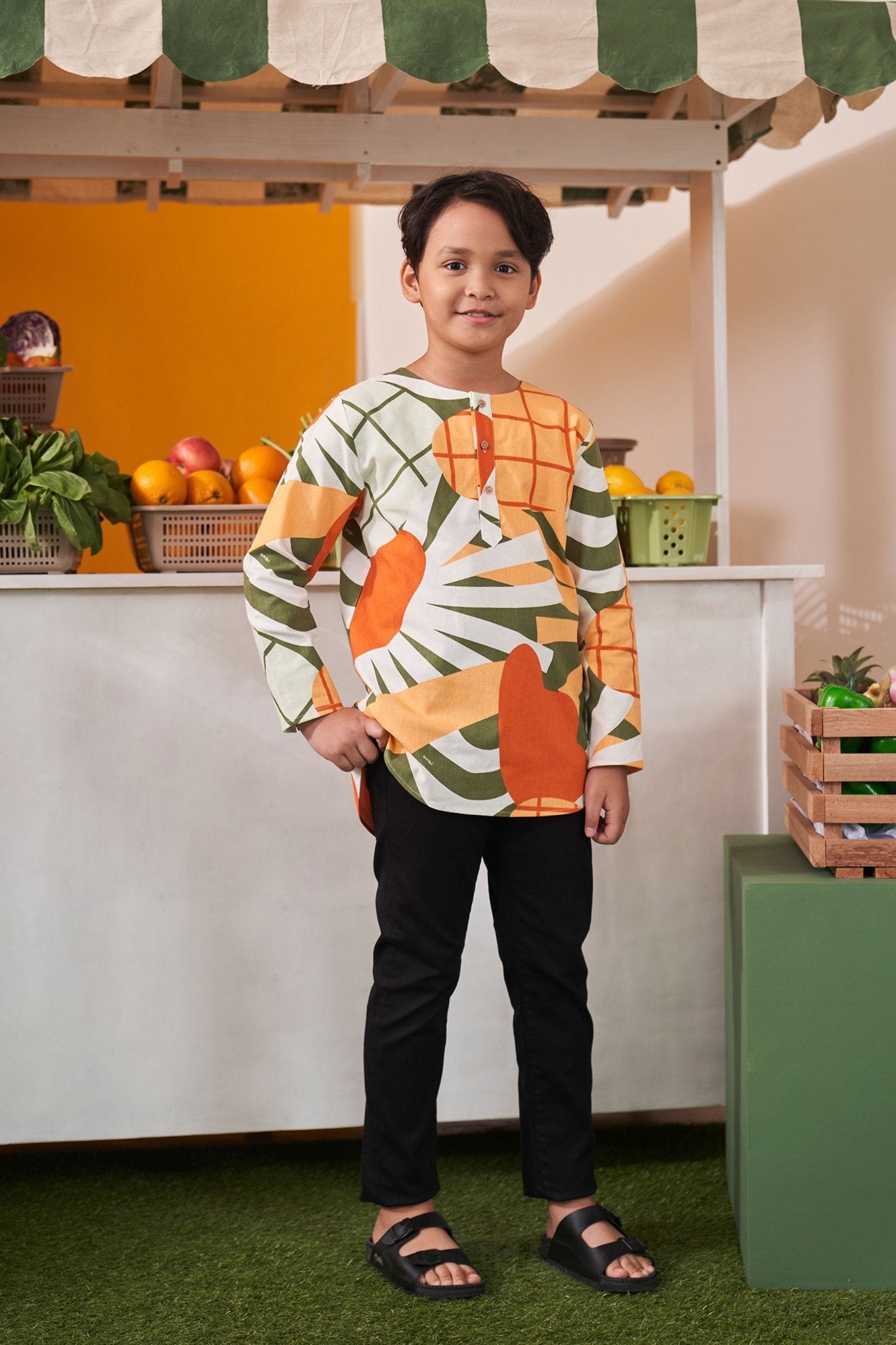 At The Market Collection Boy Kurta Top Sunflower Print - Umbi