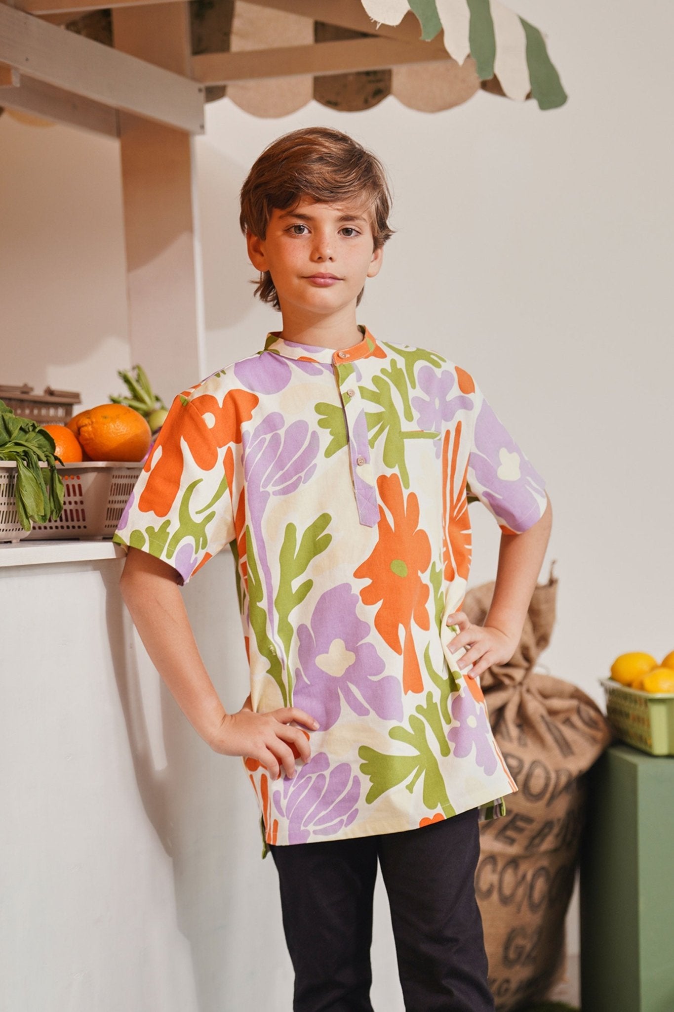 At The Market Collection Boy Short Sleeves Shirt Fleur Print - Umbi