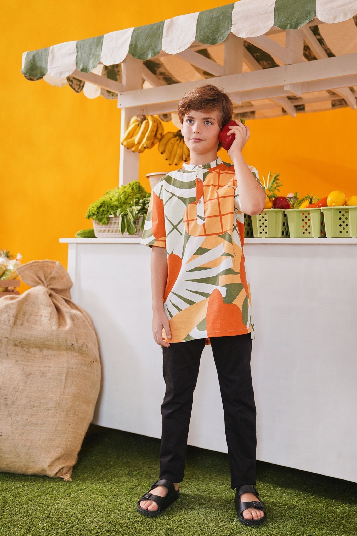 At The Market Collection Boy Short Sleeves Shirt Sunflower Print - Umbi