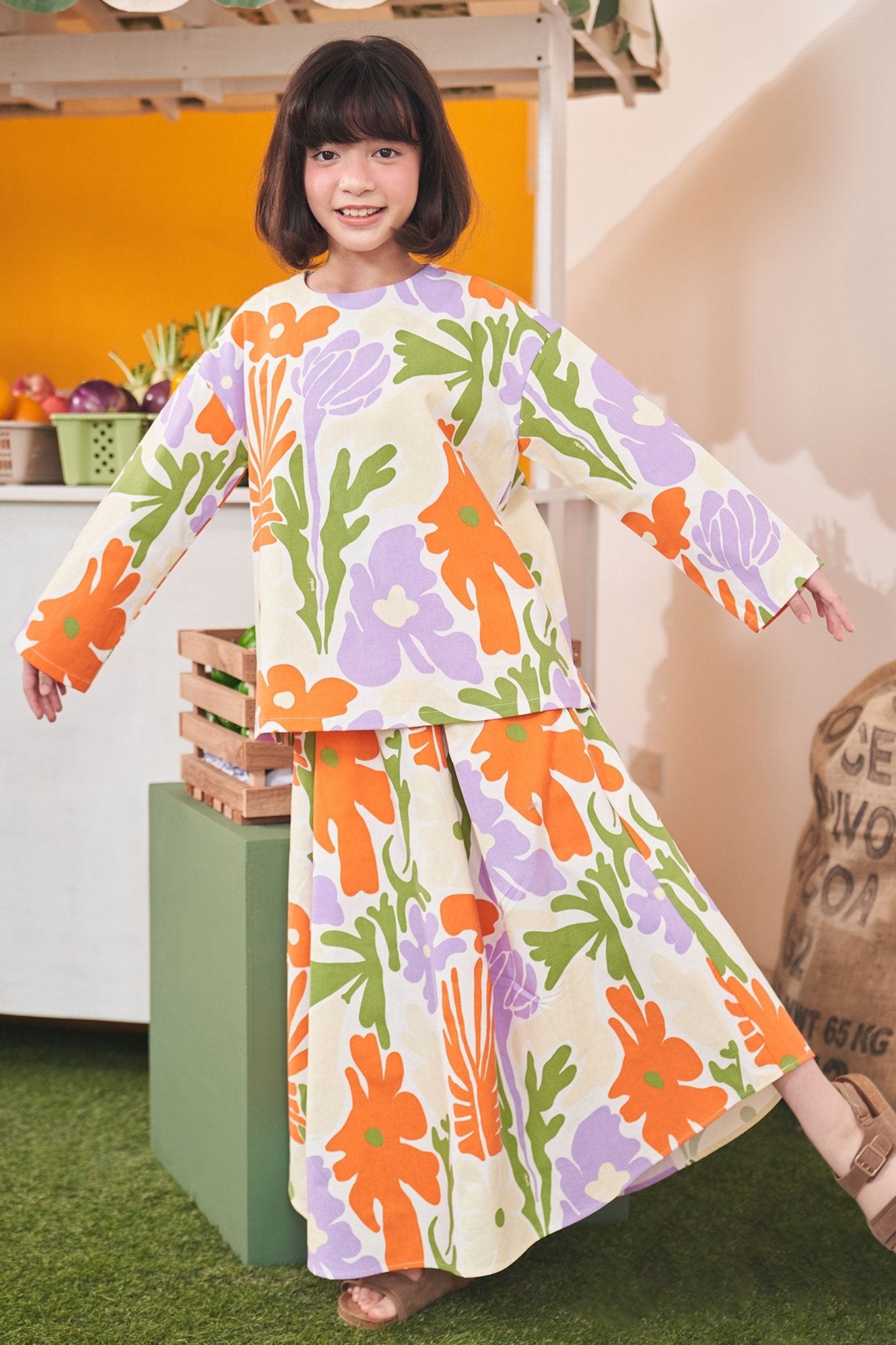 At The Market Collection Girl Boxy Blouse Fleur Print - Umbi