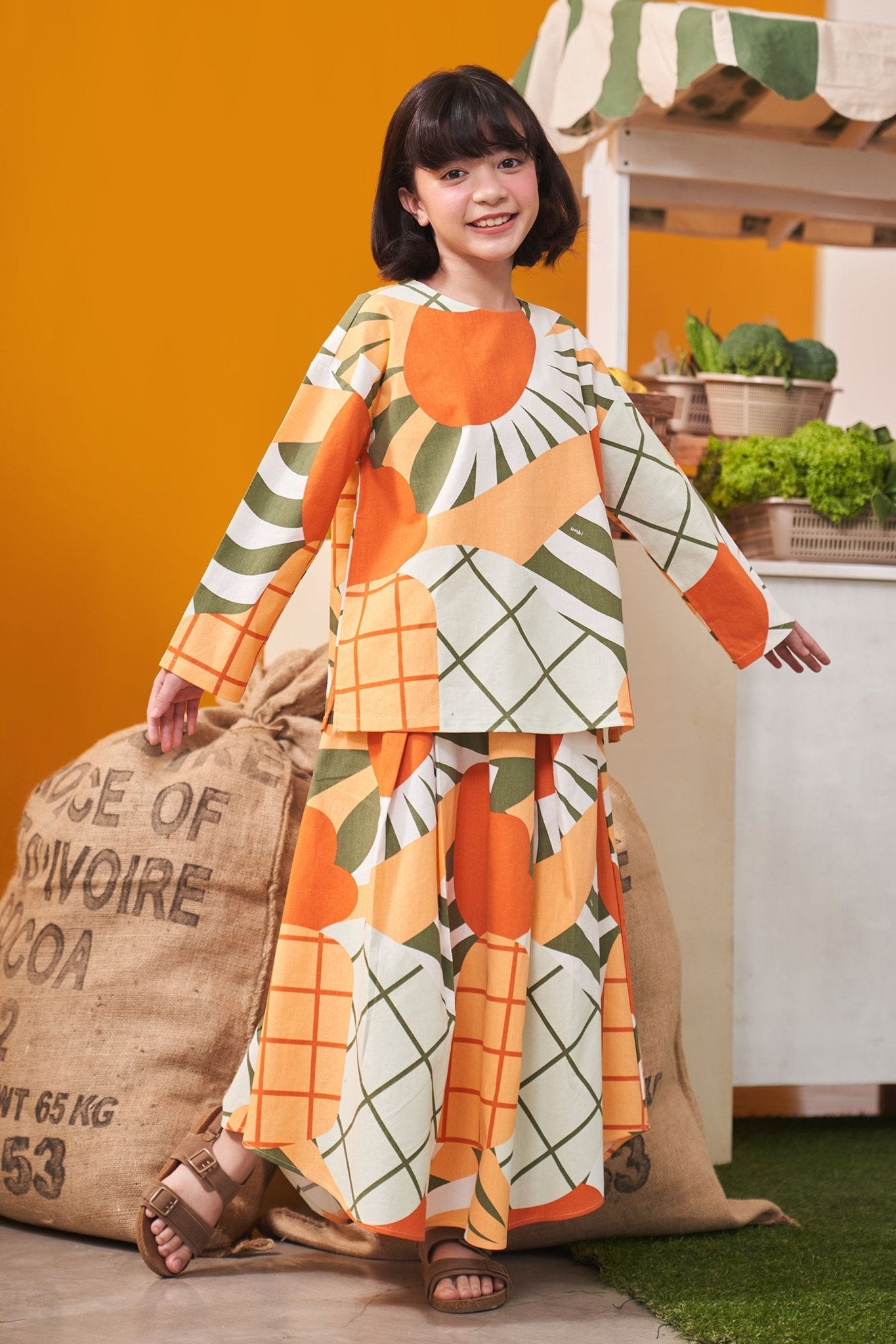 At The Market Collection Girl Boxy Blouse Sunflower Print - Umbi