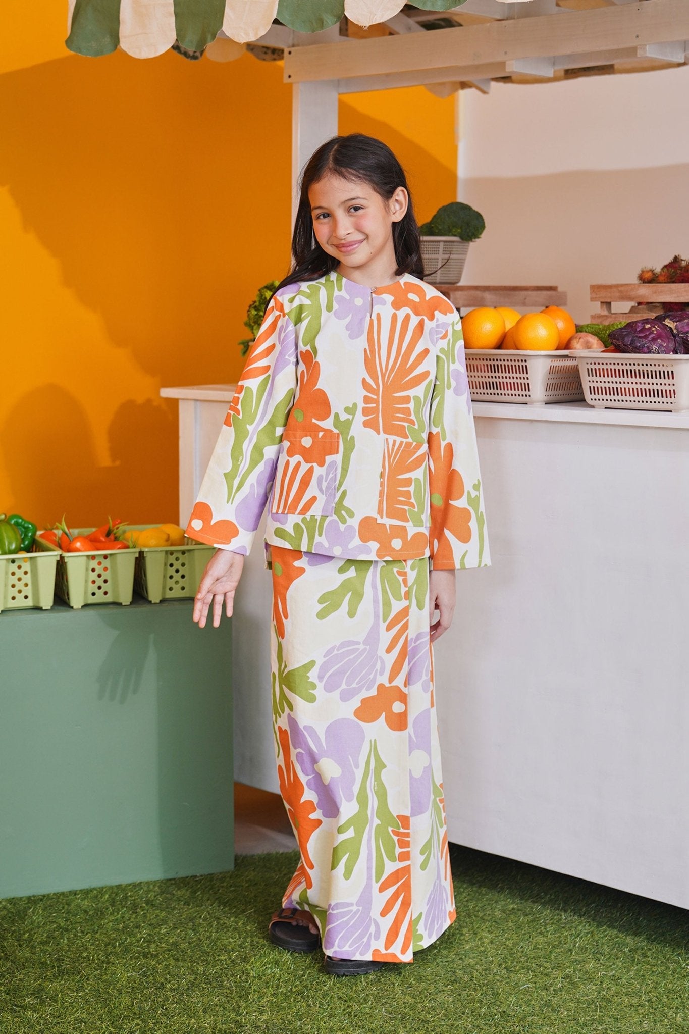At The Market Collection Girl Classic Skirt Fleur Print - Umbi