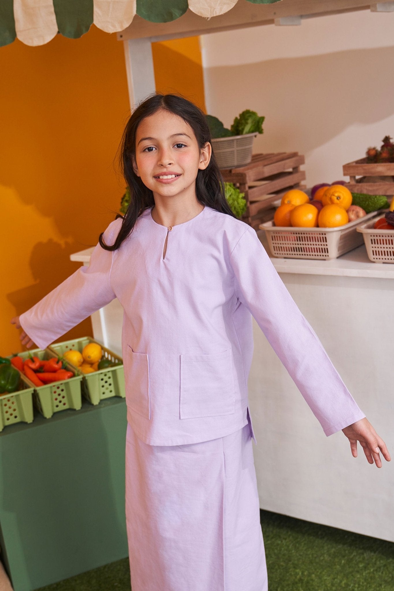 At The Market Collection Girl Kurung Top Lilac - Umbi