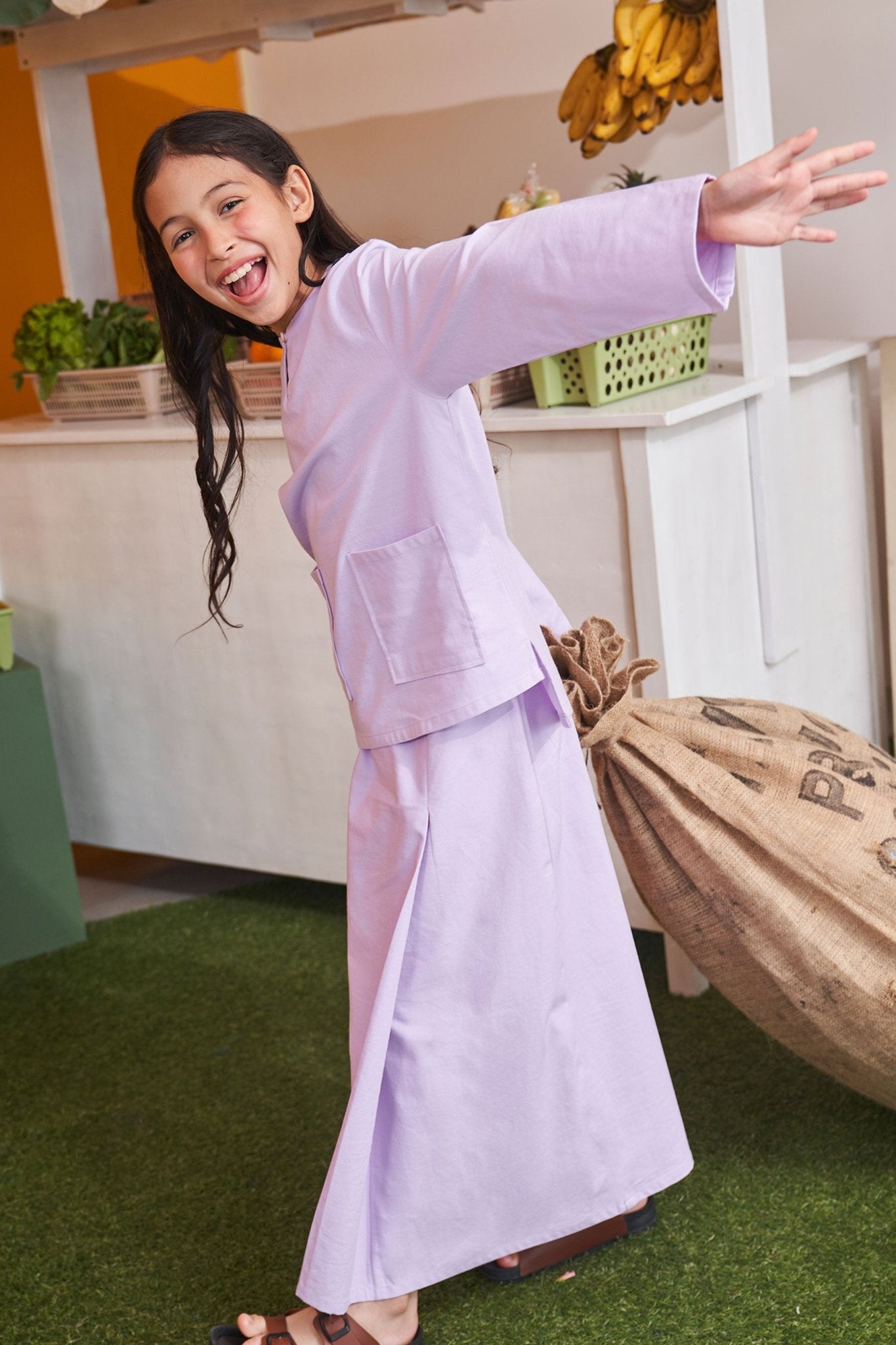 At The Market Collection Girl Kurung Top Lilac - Umbi