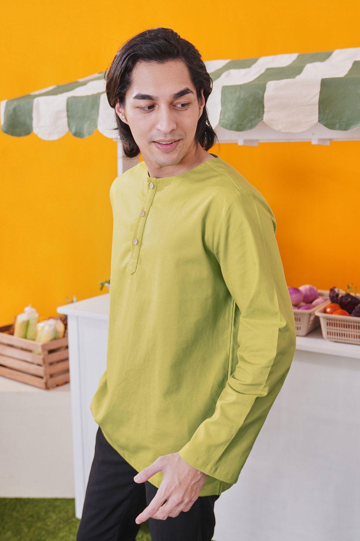 At The Market Collection Men Kurta Lime Green - Umbi
