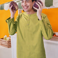 At The Market Collection Men Kurta Lime Green - Umbi