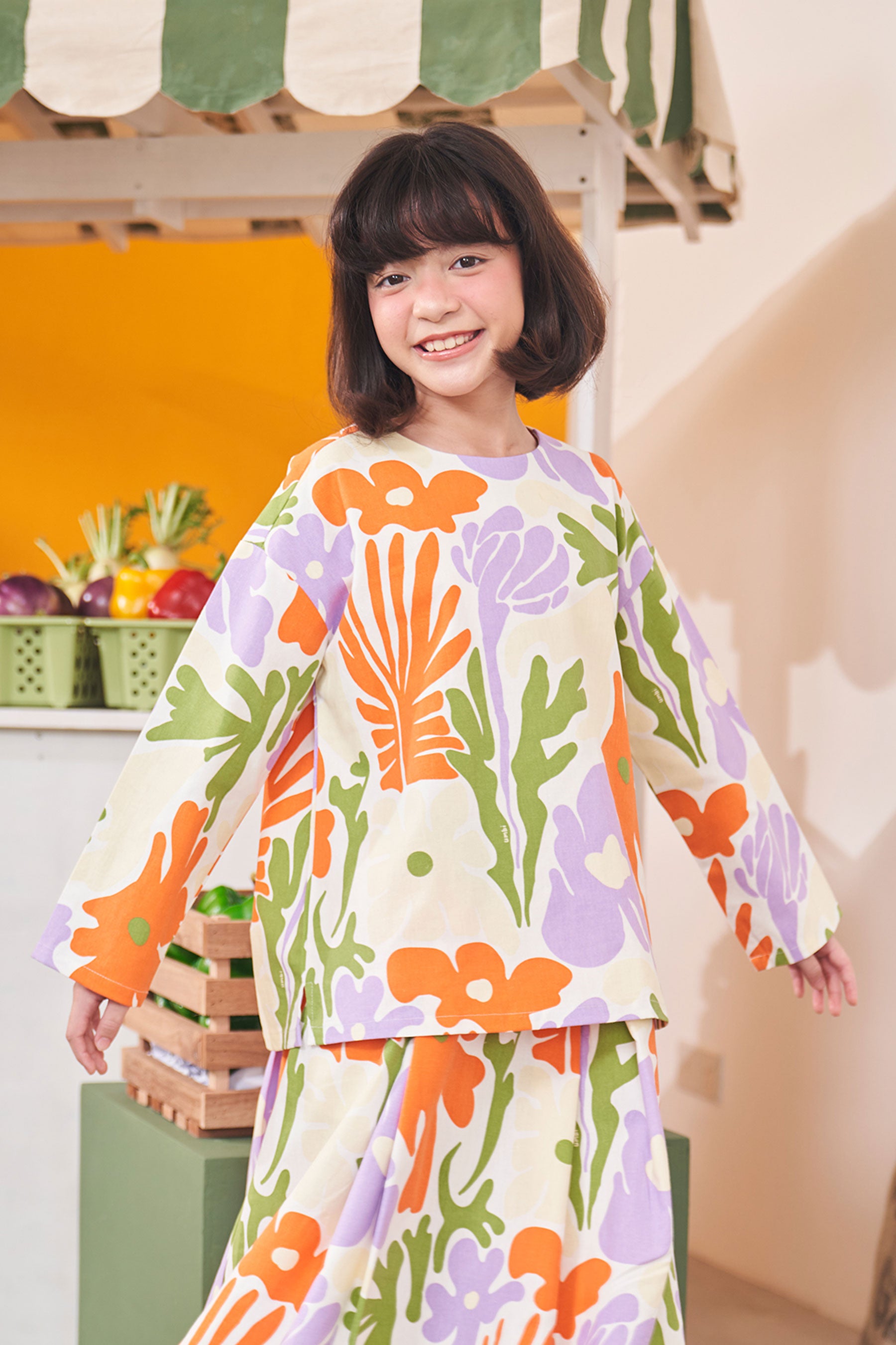 baju raya family sedondon kids girls boxy blouse fleur print