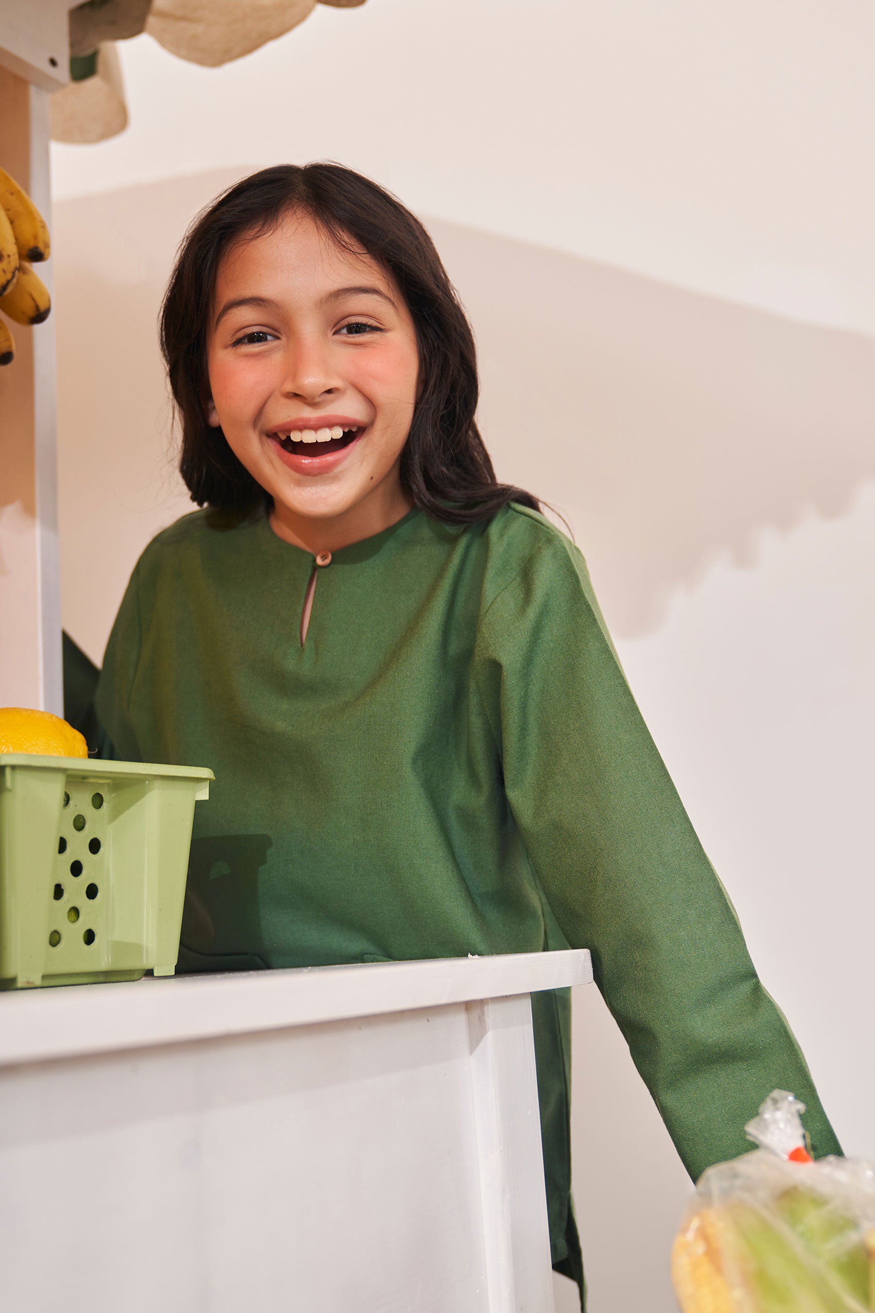 baju raya family sedondon kids girls kurung top pine green