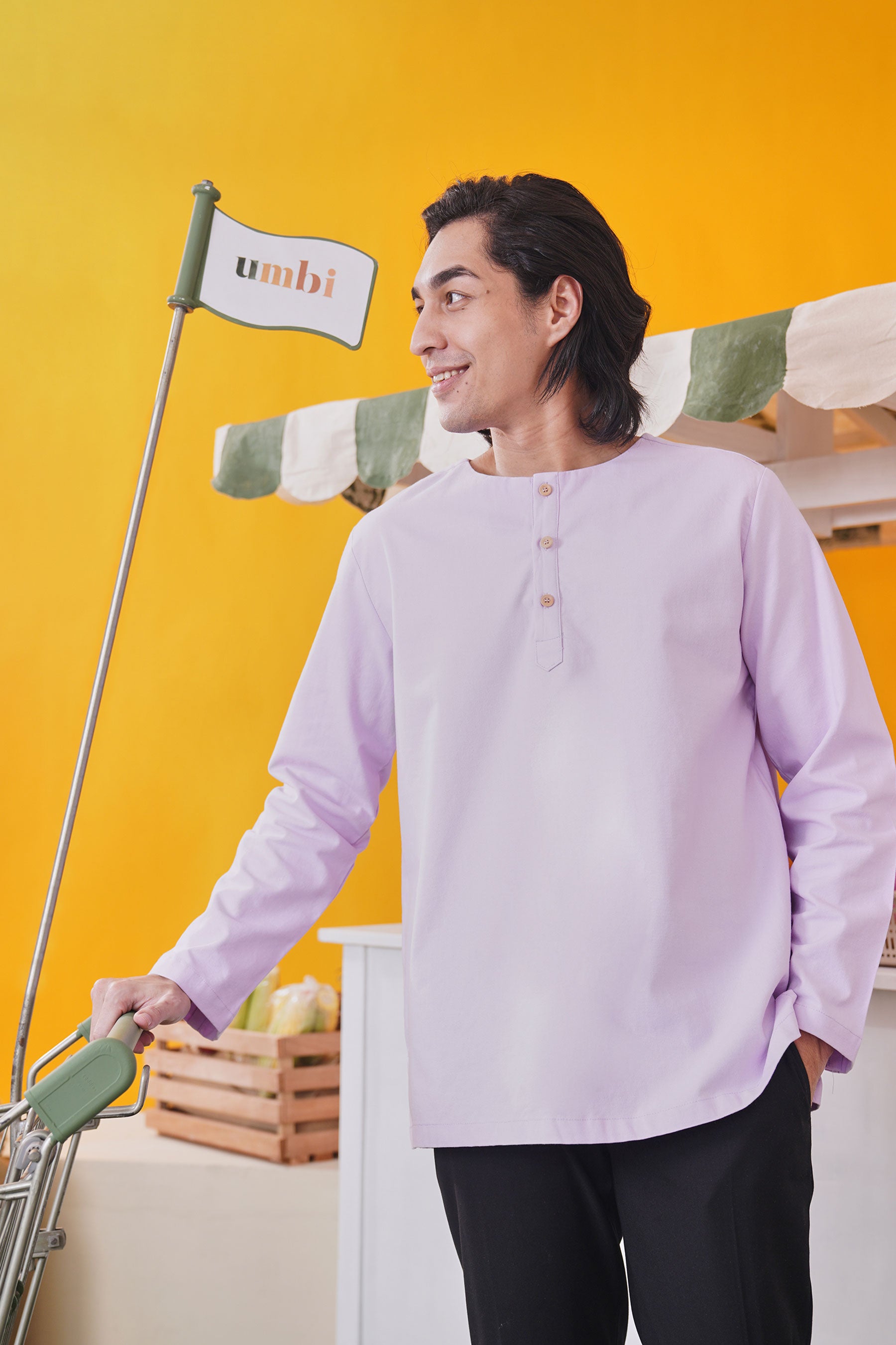 men top kurta long sleeve button lilac eid kenduri event wear 