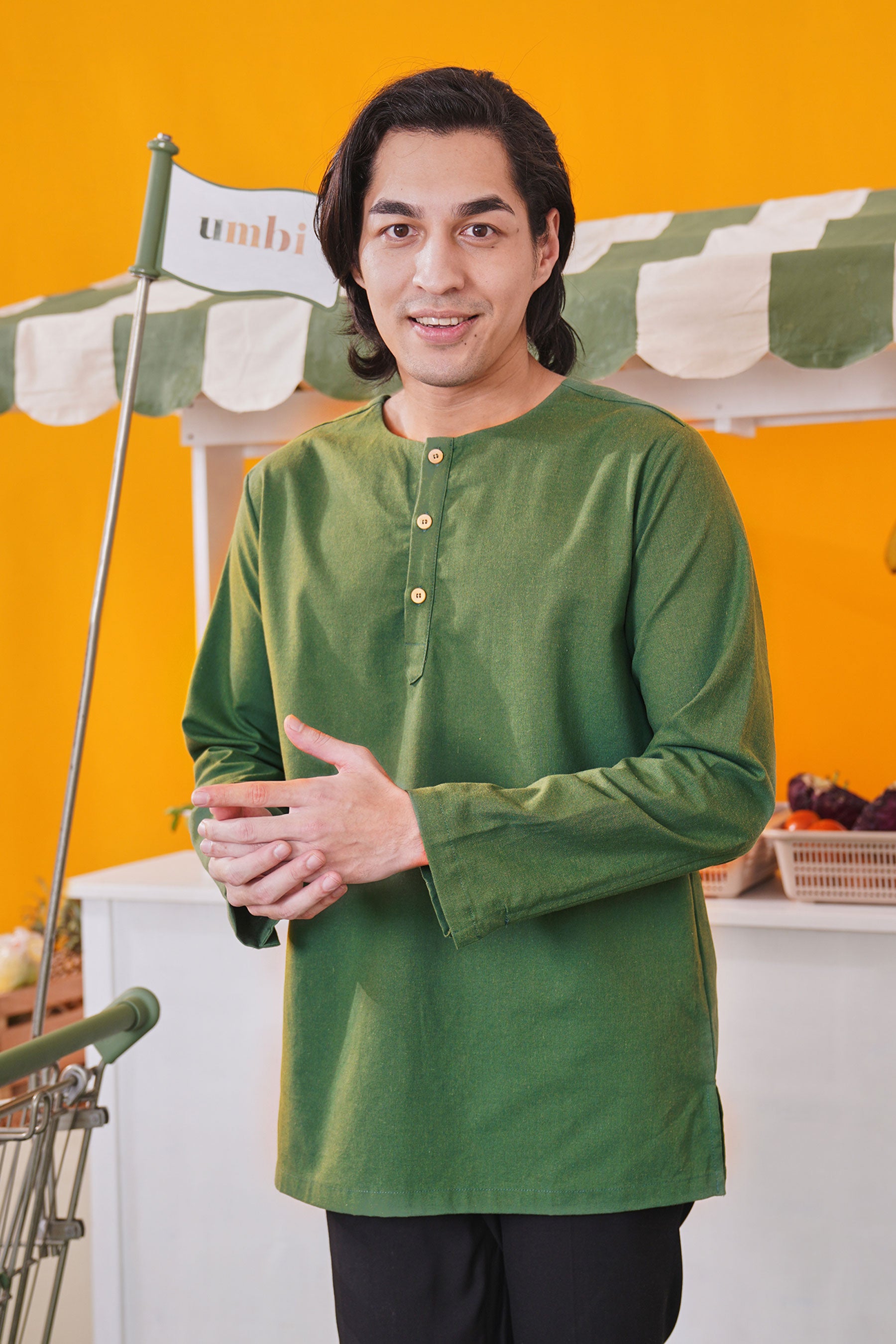 baju raya family sedondon adult men kurta pine green